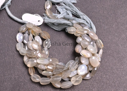 9" Strand Natural Grey Moonstone faceted Indian Cut Oval Gemstone Beads, Moonstone Oval Briolette Beads, grey Moonstone Beads Jewelry Crafts