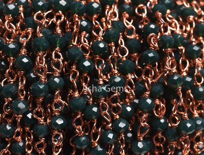 1,3,5,10,50 Ft Green Emerald Hydro Faceted Rondelle Beaded Rosary Chain,Silver,Rose Gold Plated Wire,Jewelry Making Finding,Chain 3-3.5mm
