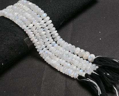 Beautiful Blue Fire Rainbow Moonstone Smooth Rondelle Beads, Fine Flashy White Rainbow Moonstone Plain Handmade Gemstone Beads Jewelry Craft