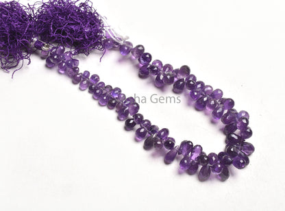 AAA Quality Natural Amethyst Faceted Drop Beads,5x7-6x9 mm Purple Amethyst Machine Cut Teardrop Gemstone Briolette,9" Amethyst Beads Jewelry