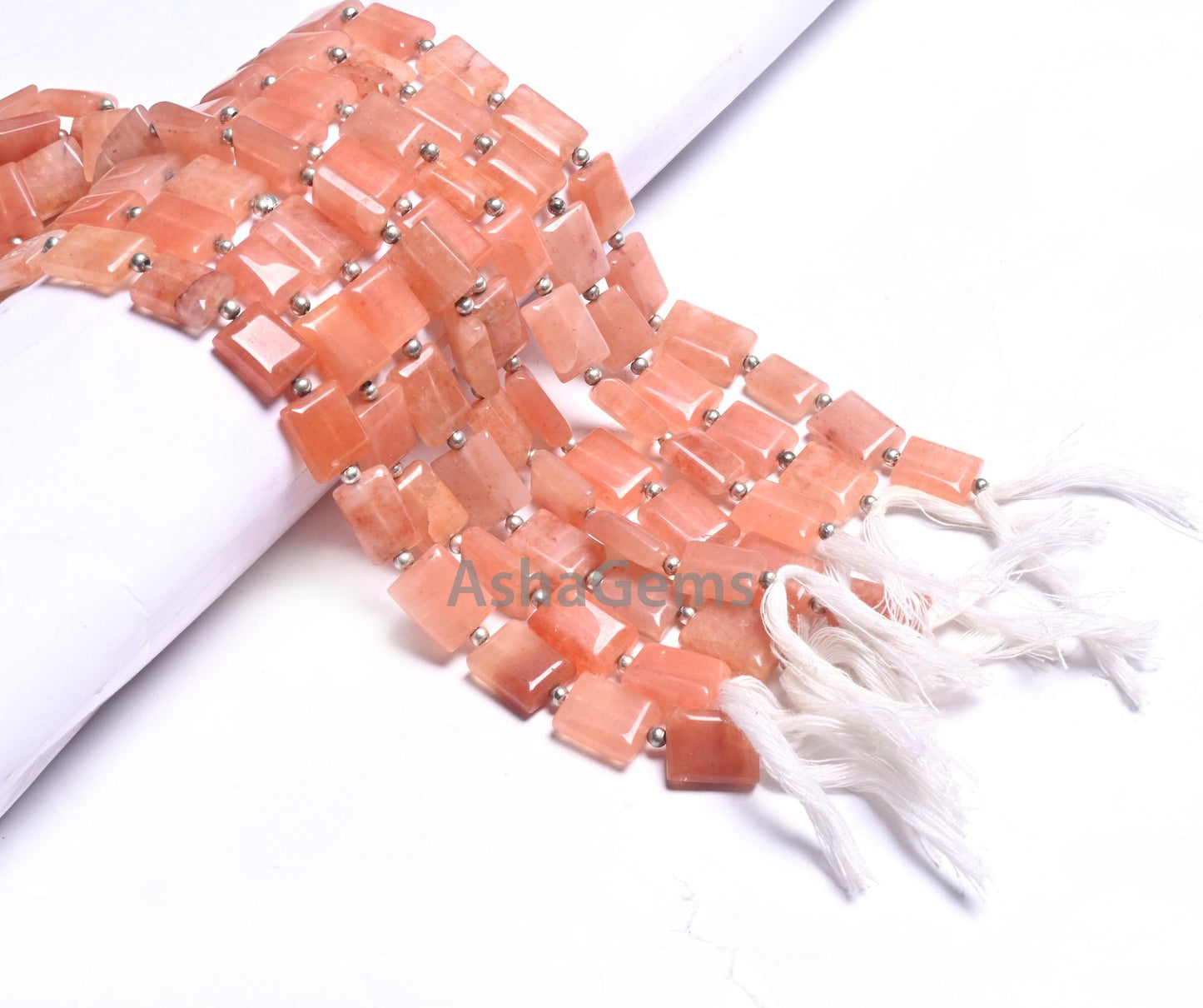 Beautiful Peach Quartz Rectangle Shape Smooth Gemstone Beads,9" Pink Quartz Fancy Chicklet Straight Drill Handmade Beads Jewelry Crafts SALE