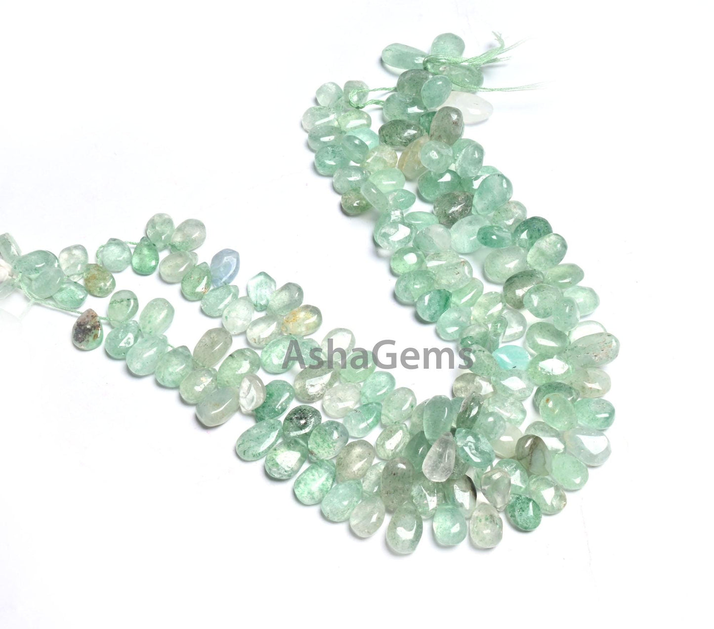 Beautiful Shaded Green Strawberry Pears Shape Handmade Beads, Natural Strawberry Quartz Smooth Side Drill Teardrop Beads Jewelry Crafts SALE