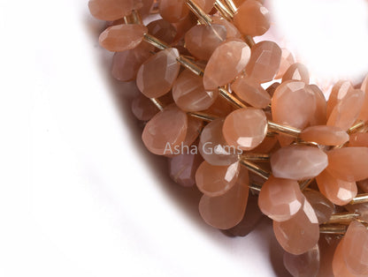 Natural Peach Moonstone Faceted Pears Shape Gemstone Beads, Fine Quality Moonstone Briolette Beads, Moonstone Teardrop Side Drill Beads SALE