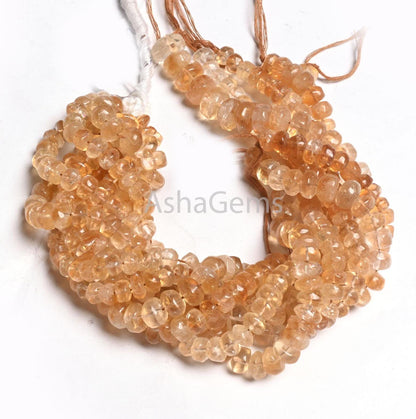 Yellow Citrine Smooth Rondelle Shape handmade Beads,9" natural Citrine Quartz Plain Gemstone Loose Beads, Citrine Beads Jewelry Making Craft