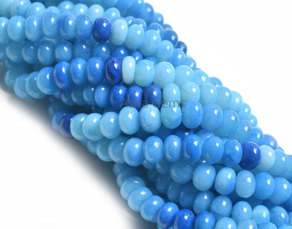 AAA Shaded Blue Opal Smooth Rondelle Shape Beads, 16"Strand Turquoise Blue Opal Plain Handmade Gemstone Beads, Blue Opal Beads Jewelry SALE