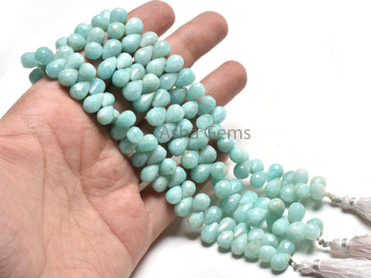 Natural Amazonite Faceted Drops Shape Beads,7-10 mm AAA Peruvian Amazonite Teardrop Briolette Gemstone Beads, Amazonite Bead Jewelry Crafts