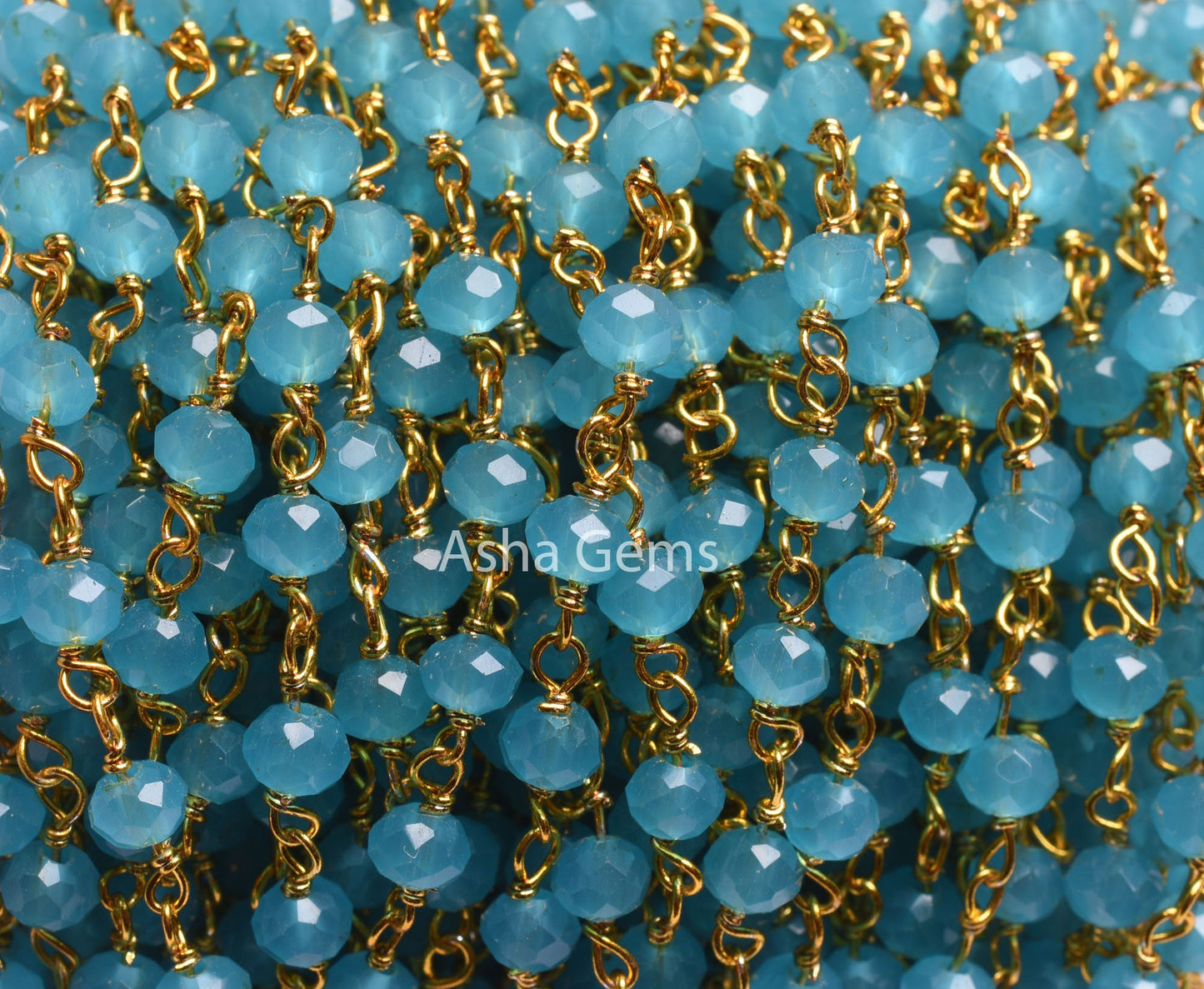 4 mm Blue Milky Chalcedony Hydro Beads Rosary Chain 1,3,5,10,25 Feet Gold Plated Wire Wrap Faceted Rondelle Beaded Rosary Chain Jewelry SALE