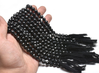 AAA Quality Black Spinel Faceted Round Ball Beads,9" Strand Natural Spinel Beads, Black Spinal Machine Cut Round Gemstone Beads Jewelry SALE