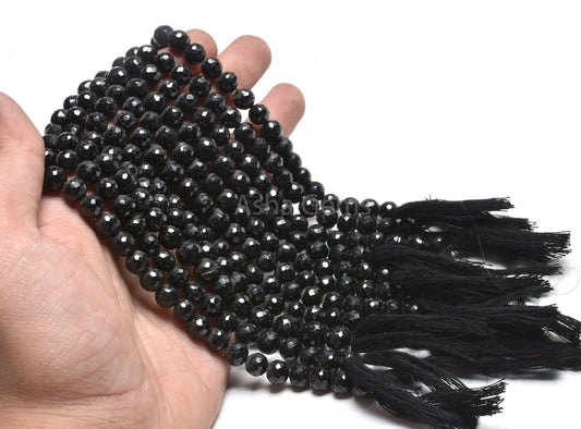 AAA Quality Black Spinel Faceted Round Ball Beads,9" Strand Natural Spinel Beads, Black Spinal Machine Cut Round Gemstone Beads Jewelry SALE