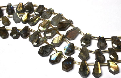 Natural Flash Labradorite Faceted Coffin Shape Beads, Labradorite Fancy Softy Bead,7" Strand Black Rainbow Side Drill Bead For Jewelry Craft