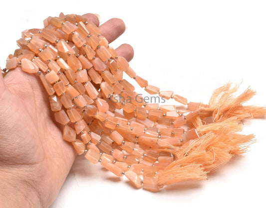 AAA Quality Peach Moonstone Faceted Nugget Shape Beads, Natural Moonstone Tumble Briolette Straight Drill Bead, Pink Moonstone Beads Jewelry