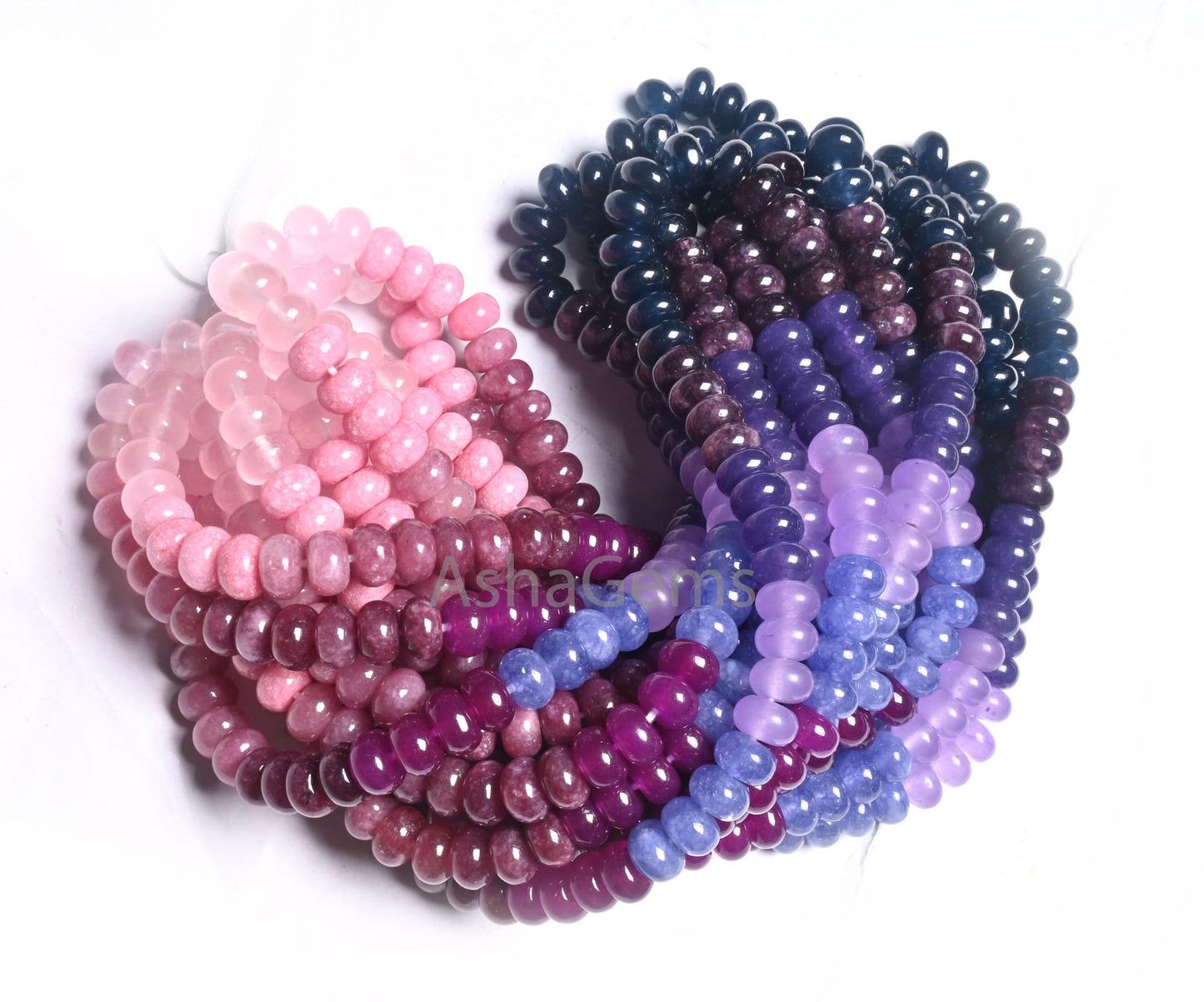 Fine Multi Pink Blue Jade Quartz Smooth Rondelle Beads,16" Shaded Multi Color Quartz Polish Gemstone Loose Beads Jewelry Necklace Craft SALE