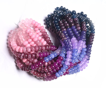 Fine Multi Pink Blue Jade Quartz Smooth Rondelle Beads,16" Shaded Multi Color Quartz Polish Gemstone Loose Beads Jewelry Necklace Craft SALE