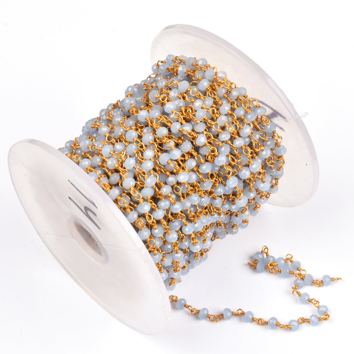 3,5,10,25 Feet,Blue Chalcedony Hydro Faceted Rondelle Beads Rosary Chain,3-3.5mm Gold Plated Wire Jewelry Making Finding Bulk Roll Chain