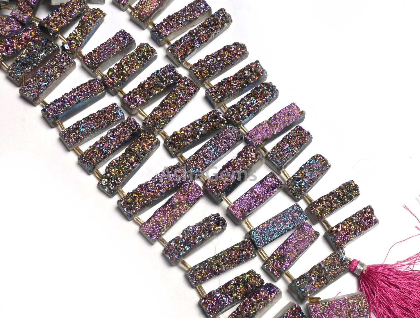 Pink Mystic Coated Druzy Fancy Long Slice Shape Gemstone Loose Beads, Druzy Beads, Pink Coated Drusy 7 Shape Beads Jewelry Making Craft SALE