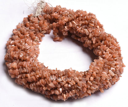 Dark Peach Moonstone Uncut Chip Gemstone Beads, 17,34" Strand Natural Moonstone Smooth raw Rough Beads, Fine Quality Moonstone Beads Jewelry
