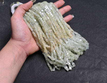 Natural Prehnite Smooth cube Box Shape handmade Tiny Beads, Beautiful Shaded Green Prehnite 3D cube Box Gemstone Bead For Jewelry Craft SALE