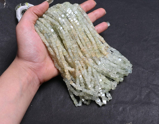 Natural Prehnite Smooth cube Box Shape handmade Tiny Beads, Beautiful Shaded Green Prehnite 3D cube Box Gemstone Bead For Jewelry Craft SALE