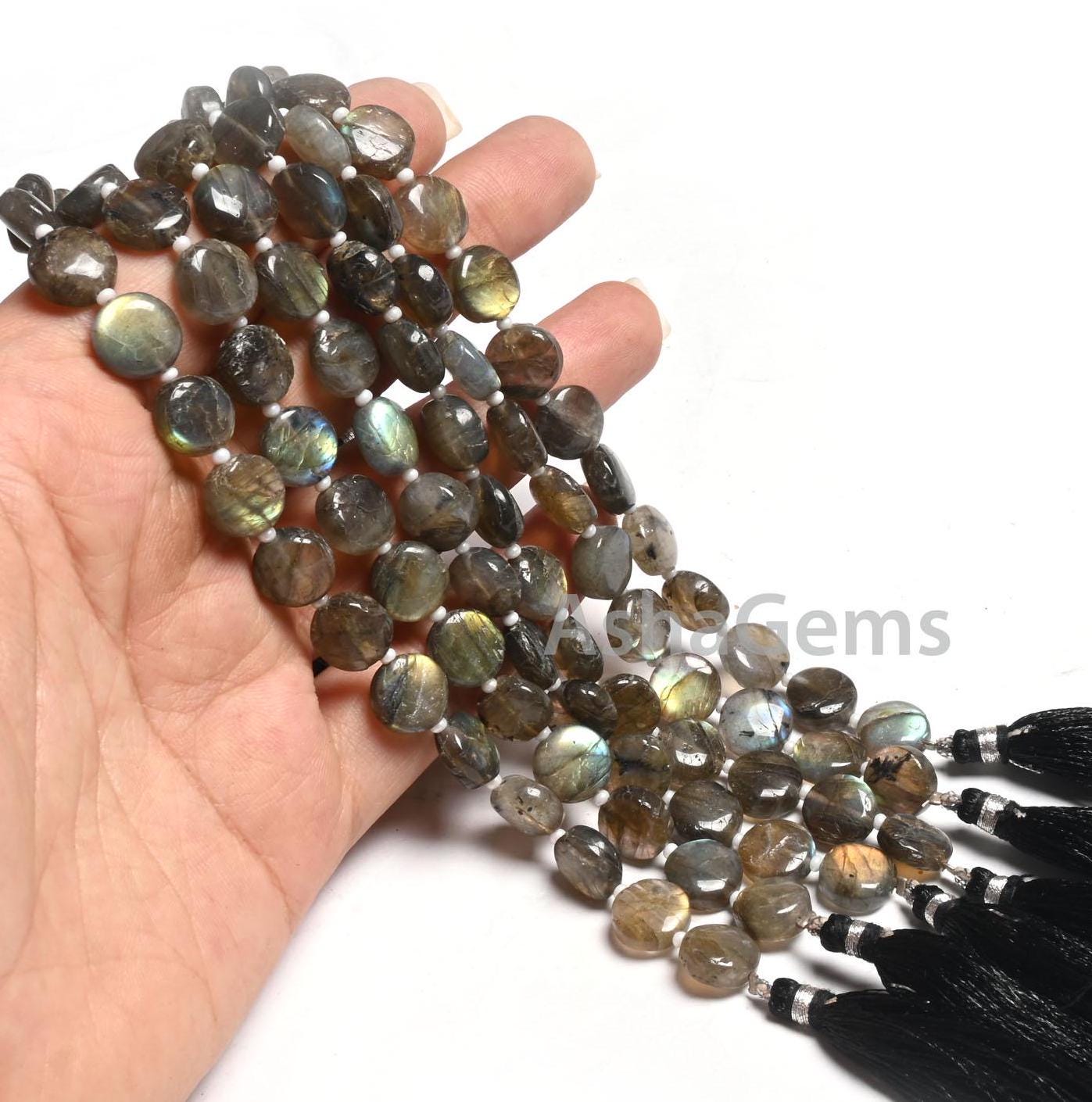 10 mm Fine Labradorite Smooth Coin Shape Handmade Beads,8" Natural Multi Flash Labradorite Straight Drill Coin Gemstone Loose Beads Jewelry
