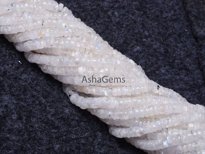 13" Strand Blue Fire Rainbow Moonstone Plain Tyre Beads, Natural Flash White Rainbow Smooth Gemstone Beads For Jewelry Making Craft Rainbow