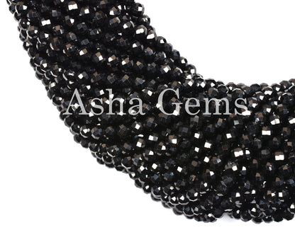 Natural Black Spinel Faceted Roundelle Beads,2, 2.4mm Spinel Micro Cut Beads, AAA Black spinal Gemstone Beads Jewelry Makings Craft Necklace