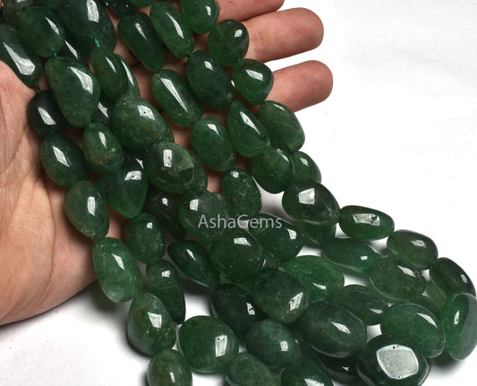 Beautiful Green Strawberry Quartz Smooth Nugget Shape Gemstone Beads 11-20 mm Graduated Necklace, Fine Green Strawberry Handmade Nugget Bead