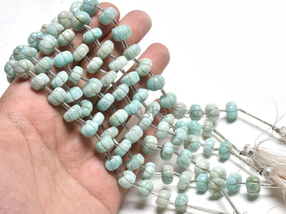 Blue Amazonite Carving watermelon Beads, Natural Amazonite Carved Pumpkin Gemstone Beads, Fine Amazonite Carve Handmade Bead Jewelry Crafts