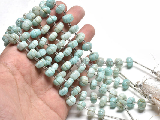 Blue Amazonite Carving watermelon Beads, Natural Amazonite Carved Pumpkin Gemstone Beads, Fine Amazonite Carve Handmade Bead Jewelry Crafts