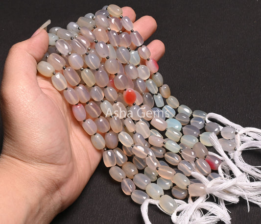 Beautiful Chalcedony Fancy Barrell Shape smooth Beads,8" Multi Light Color Chalcedony Uneven Handmade Straight Drill Bead Jewelry Craft SALE