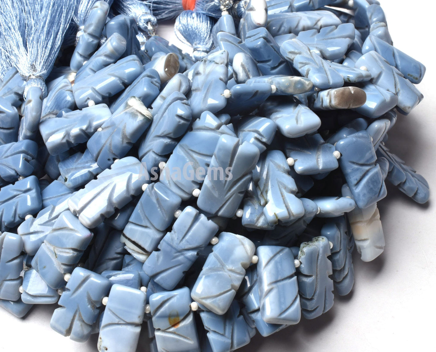 Beautiful Blue Oregon Opal Carved Rectangle Shape Beads,8"Strand Blue Opal Carve Beads, Opal Side Drill Carving Chiclet Bead Blue Opal Fancy