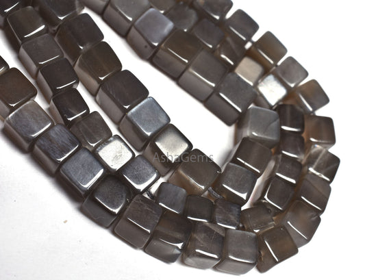Beautiful Gray Moonstone Smooth Box Shape Beads, Natural Grey Moonstone 3D Cube Box Gemstone Beads, Moonstone Handmade Indian Beads jewelry