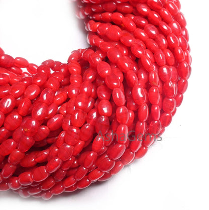 13"Strand Beautiful Red Carnelian Color Hydro Smooth Oval Shape Handmade Beads,5-7mm Red Hydro Plain Oval Loose Bead For Jewelry Making SALE
