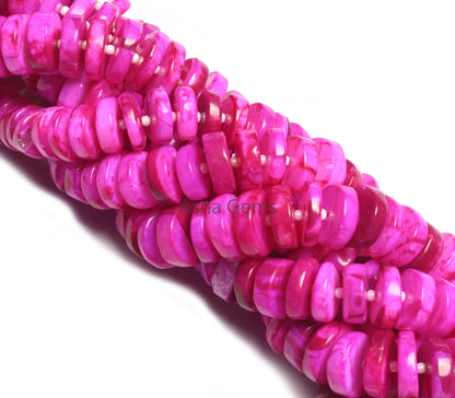 Beautiful Queen Pink Opal Smooth Tyre Beads,8" Strand Hot Pink Opal Plain Handmade Flat Tyre Gemstone Bead, Opal Beads Necklace Jewelry SALE