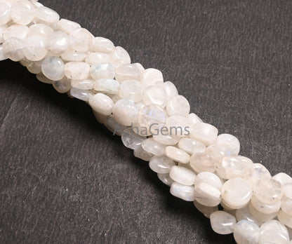 Beautiful White Rainbow Moonstone Smooth Coin Gemstone Beads,8" Natural Flash rainbow Moonstone Uneven Flat Coin Handmade Bead Jewelry Craft