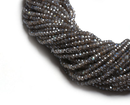 3.5mm AAA Labradorite Beads, Silver Coated Labradorite Micro Cut Faceted Rondelle Beads, Labradorite Machine Cut Gemstone Loose Bead Jewelry