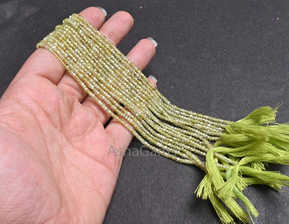 2.5mm Beautiful Light Green Zircon Micro Cut Faceted Rondelle Tiny Beads,13" AAA Prehnite Color Cubic Zirconia Machine Cut Bead Jewelry SALE