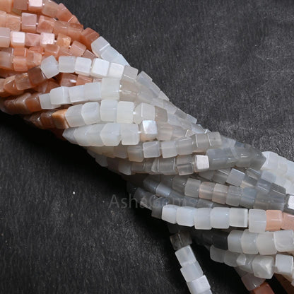 Beautiful Multi Moonstone Smooth Cube Box Beads,8/16" Fine Natural Multi Color Moonstone 3D Cube Gemstone Handmade Moonstone Beads jewelry