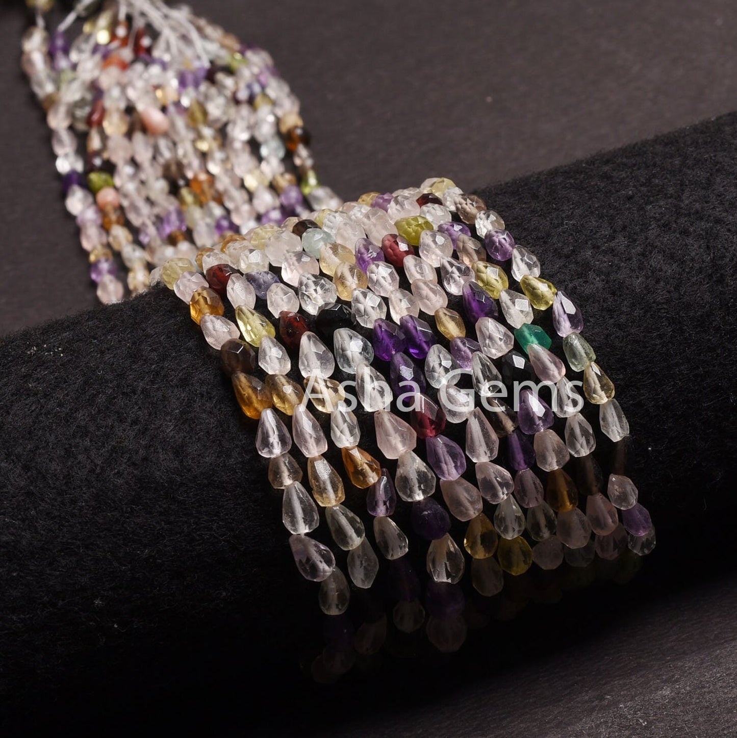 Mix Gemstone Disco Faceted Drop Shape Beads,14" Strand Multi Color Stone Teardrop Straight Drill Beads, Disco Bead Jewelry Making Handicraft