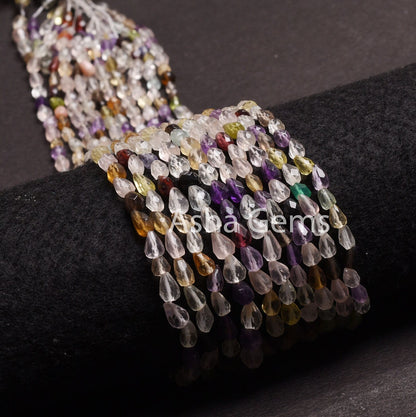 Mix Gemstone Disco Faceted Drop Shape Beads,14" Strand Multi Color Stone Teardrop Straight Drill Beads, Disco Bead Jewelry Making Handicraft