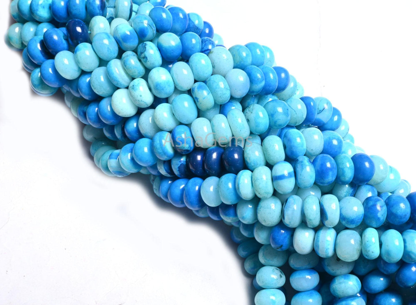 AAA Quality Lake Blue Opal Smooth Rondelle Beads, Shaded Blue opal Beads, Beautiful Opal Plain handmade Gemstone Loose Bead Necklace Jewelry