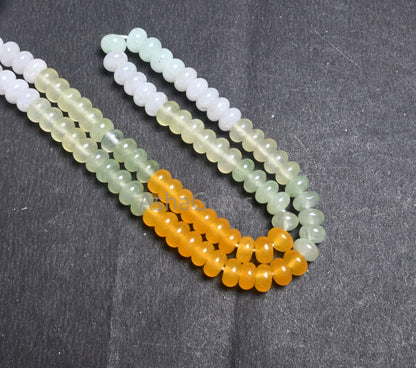 8 mm Beautiful Multi Color Quartz Smooth Rondelle Gemstone Beads, Shaded Yellow Lemon Green, White Mix Color Jade Quartz Beads Jewelry SALE (AG 12310)