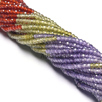 Beautiful Multi Color Shaded Zircon machine Cut Rondelle Beads,3mm Cubic zirconia Micro Cut Faceted Beads, Zircon Bead Jewelry Necklace SALE