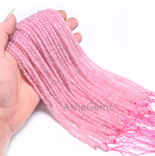 AAA Quality Pink Jade Quartz faceted Rondelle Shape Beads,4.5x3 mm Rose Pink Jade Quartz machine cut Gemstone Loose Beads Jewelry Craft SALE
