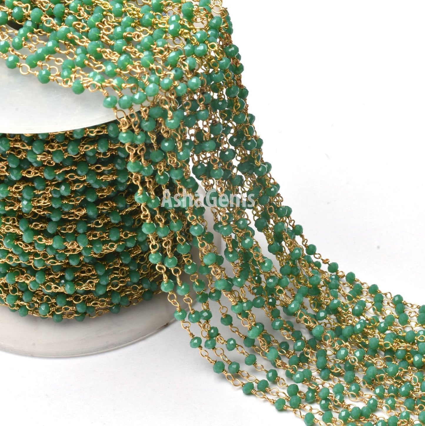 Beautiful Green Quartz Hydro Faceted Rondelle Beaded 3-3.5 mm Rosary Chain Gold Plated Roll Wire Wrap jewelry Making Craft Beads Chains SALE