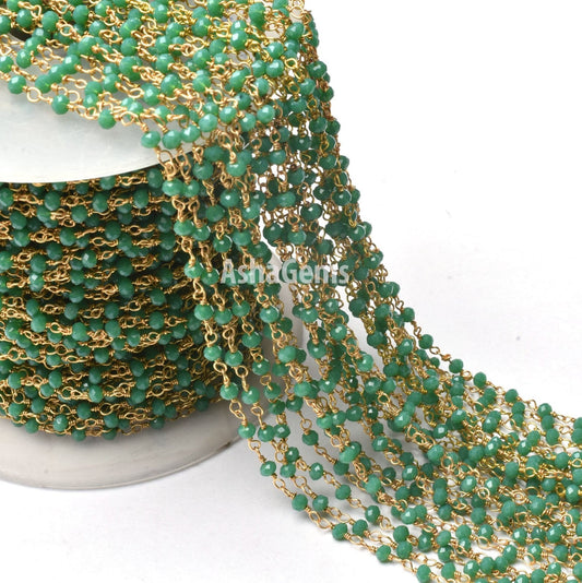 Beautiful Green Quartz Hydro Faceted Rondelle Beaded 3-3.5 mm Rosary Chain Gold Plated Roll Wire Wrap jewelry Making Craft Beads Chains SALE