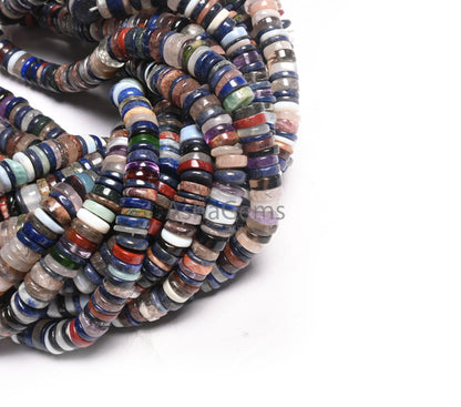 Beautiful Mix Color Gemstone Heishi Tyre Smooth Beads,16" Natural Disco Multi Color Stone Handmade Flat wheel Bead Jewelry Making Craft SALE