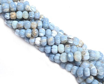 Beautiful Blue opal carving Watermelon beads,16" Shaded Blue Boulder Opal Carve Pumpkin Beads Hand Carved Gemstone Melon Bead Jewelry Crafts