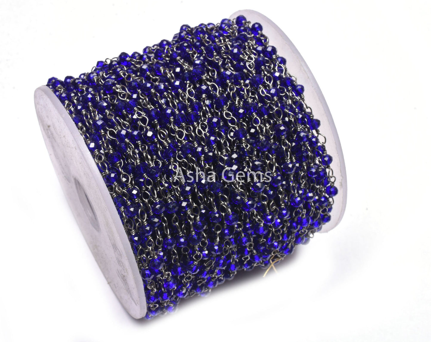 Royal Blue Quartz Hydro Faceted Beads Chain 1-50 Feet Black Metal Plated Wire Chain, 3-3.5 mm Gunmetal Jewelry Making Rosary Chain