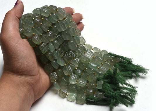 Fine Green Strawberry Carving Fancy Beads, Strawberry Quartz Uneven Square Nugget Shape Carved Gemstone Beads, Strawberry Quartz Beads Craft