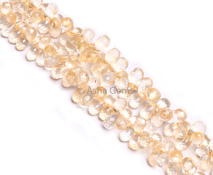 Fine Quality Yellow Citrine Quartz Faceted Drops Beads,6.5-12 mm Natural Citrine Side Drill Teardrop Briolette Machine Cut Bead Jewelry SALE